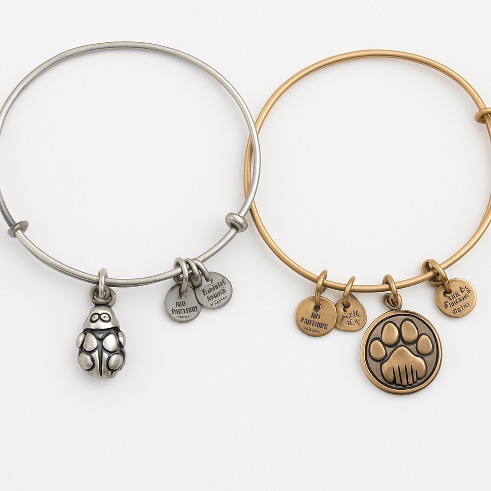 Set of 2 Alex and Ani Adjustable Charm Bangles – Ladybug & Paw Print